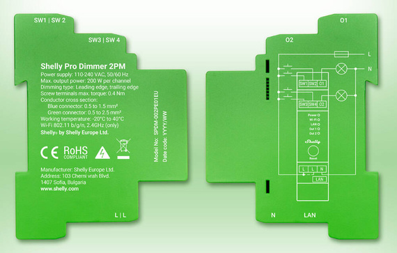 Shelly Pro Dimmer 2 ściemniacz DIN (2 kanały)