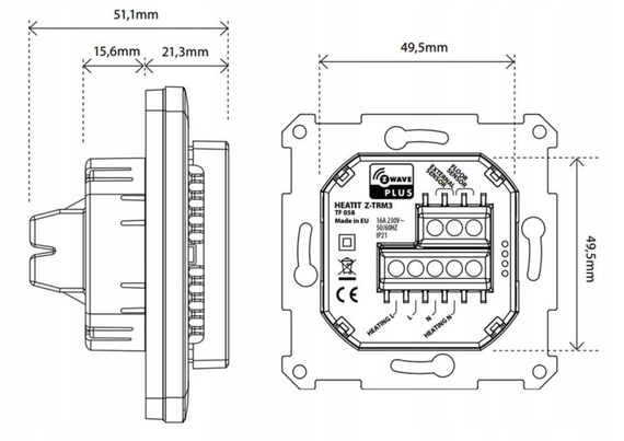 Heatit Z-TRM3 termostat 16A (czarny) Z-wave