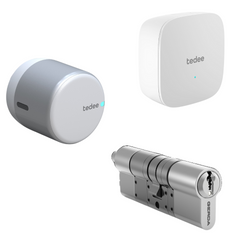 Zamek tedee GO (srebrno-biały) + Wkładka typu C + Mostek wifi