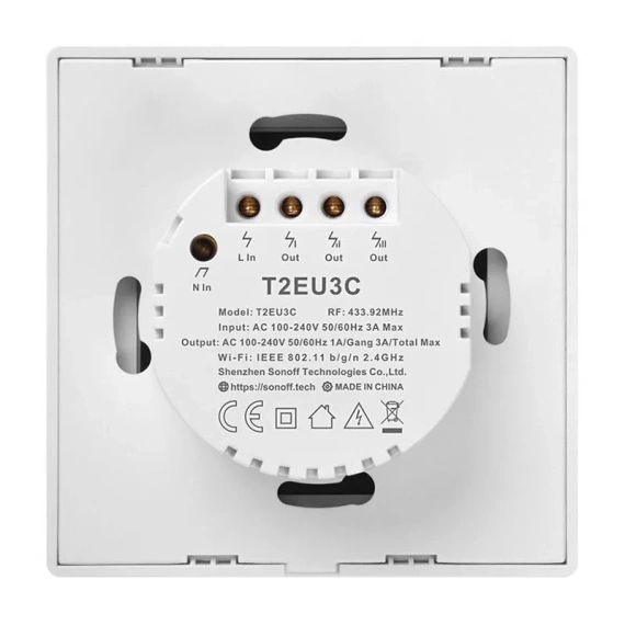 Dotykowy włącznik światła WiFi + RF 433 Sonoff T2 EU TX (3-kanałowy)